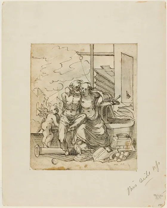 Framed Print : Venus in Vulcan's Forge (recto); Geometry (verso), c. 1607. Creators: Hermann Weyer, Bartholomeus Spranger Framed Print : Venus in Vulcan's Forge (recto); Geometry (verso), c. 1607. Creators: Hermann Weyer, Bartholomeus Spranger