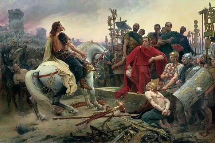 Framed Print : Vercingetorix throws down his arms at the feet of Julius Caesar, 1899 Framed Print : Vercingetorix throws down his arms at the feet of Julius Caesar, 1899
