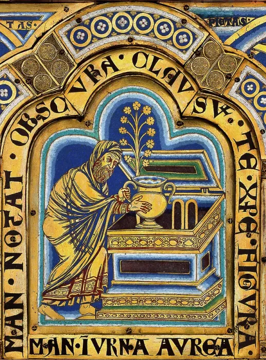 Framed Print : The Verdun Altar: Aaron puts a golden jar with manna into the Ark of the Covenant, 1181. Creator: Nicholas of Verdun (ca 1130 / 40-after 1205)