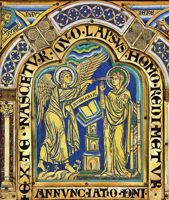 Framed Print : The Verdun Altar: The Annunciation, 1181. Creator: Nicholas of Verdun (ca 1130 / 40-after 1205) Framed Print : The Verdun Altar: The Annunciation, 1181. Creator: Nicholas of Verdun (ca 1130 / 40-after 1205)