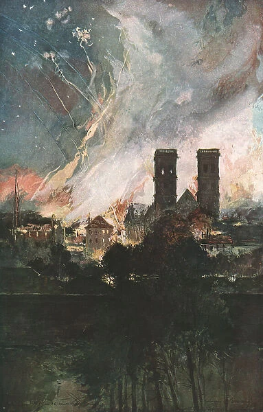 Verdun; Bombardement de Verdun avec des obus incendiaires (nuit du 25 au 26 mars 1916), 1916. Creator: Francois Flameng