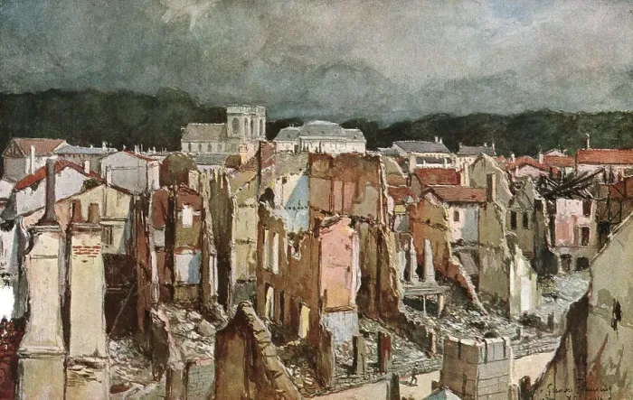 Framed Print : Verdun; Vue prise des vieux remparts, 1916 (1924) Creator: Francois Flameng Framed Print : Verdun; Vue prise des vieux remparts, 1916 (1924) Creator: Francois Flameng