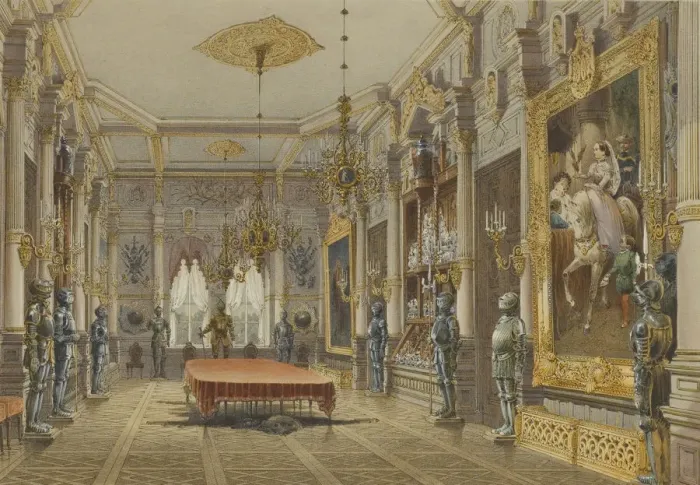 Framed Print : Verkiai Palace. Interior of dining room, 1847-1852