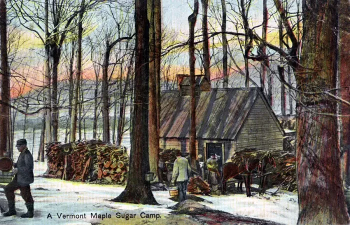 Framed Print : A Vermont maple sugar camp, USA, early 20th century Framed Print : A Vermont maple sugar camp, USA, early 20th century