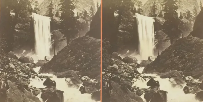 Framed Print : The Vernal Fall, 300 ft. Yosemite, 1861 / 76. Creator: Carleton Emmons Watkins Framed Print : The Vernal Fall, 300 ft. Yosemite, 1861 / 76. Creator: Carleton Emmons Watkins
