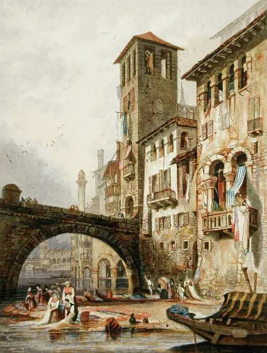 Framed Print : Verona, between 1836 and 1837. Creator: George Baxter Framed Print : Verona, between 1836 and 1837. Creator: George Baxter