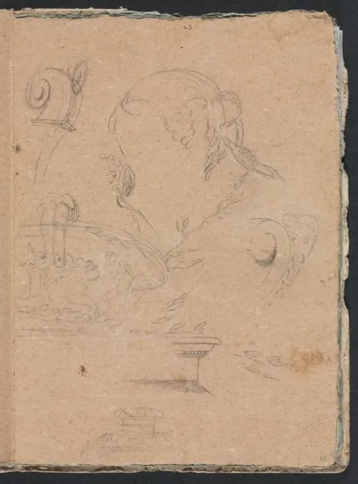 Framed Print : Verona Sketchbook: Architectural motifs with female head (page 45), 1760. Creator Framed Print : Verona Sketchbook: Architectural motifs with female head (page 45), 1760. Creator