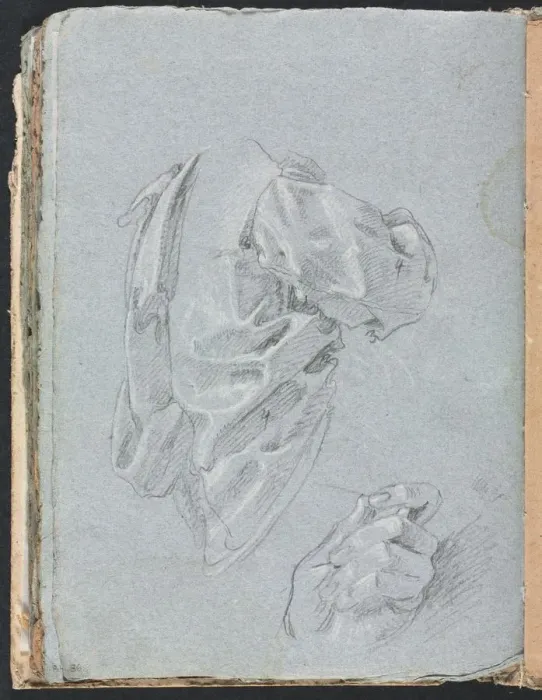 Framed Print : Verona Sketchbook: Drapery study with left hand (page 86), 1760. Creator: Francesco Lorenzi Framed Print : Verona Sketchbook: Drapery study with left hand (page 86), 1760. Creator: Francesco Lorenzi