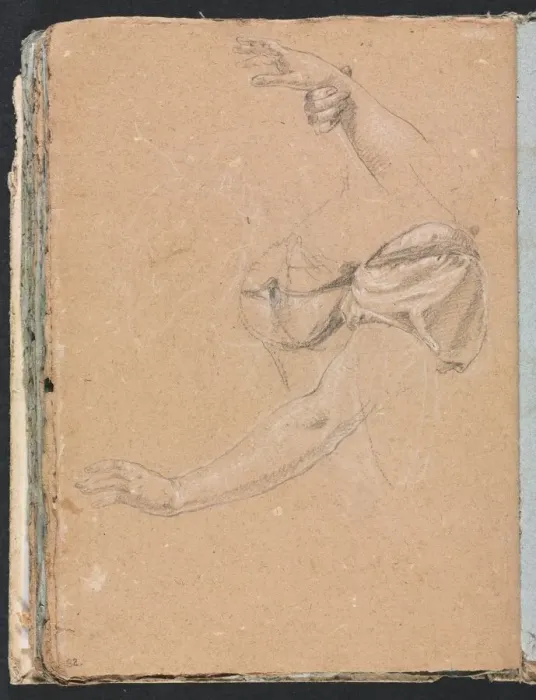 Framed Print : Verona Sketchbook: Female arms and hands with drapery (page 82), 1760. Creator: Francesco Lorenzi Framed Print : Verona Sketchbook: Female arms and hands with drapery (page 82), 1760. Creator: Francesco Lorenzi