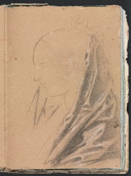 Framed Print : Verona Sketchbook: Female head with drapery (page 81), 1760. Creator: Francesco Lorenzi (Italian Framed Print : Verona Sketchbook: Female head with drapery (page 81), 1760. Creator: Francesco Lorenzi (Italian