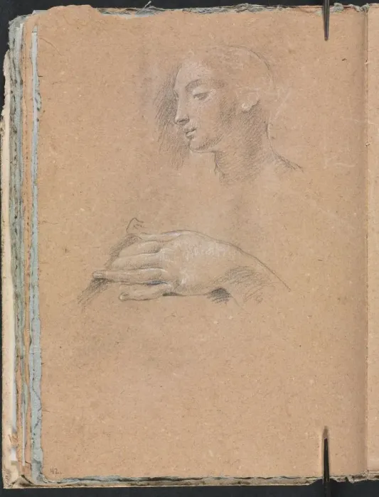 Framed Print : Verona Sketchbook: Female head and left hand (page 42), 1760. Creator: Francesco Lorenzi (Italian Framed Print : Verona Sketchbook: Female head and left hand (page 42), 1760. Creator: Francesco Lorenzi (Italian