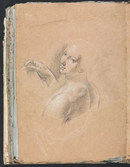 Framed Print : Verona Sketchbook: Female nude looking over left shoulder (page 74), 1760. Creator Framed Print : Verona Sketchbook: Female nude looking over left shoulder (page 74), 1760. Creator