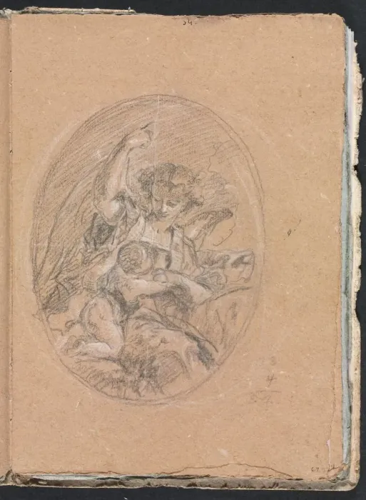 Framed Print : Verona Sketchbook: Figure with child in roundel (page 67), 1760. Creator: Francesco Lorenzi Framed Print : Verona Sketchbook: Figure with child in roundel (page 67), 1760. Creator: Francesco Lorenzi