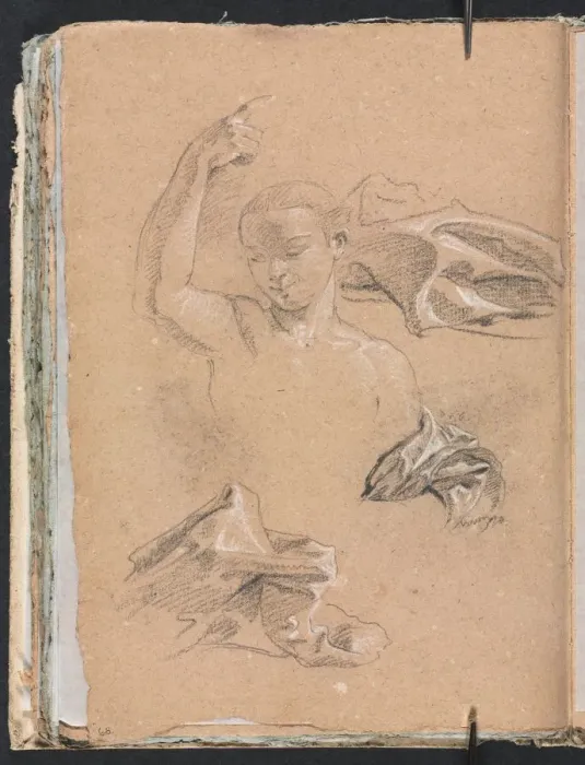 Framed Print : Verona Sketchbook: Figure with upraised right arm and drapery studies (page 68), 1760 Framed Print : Verona Sketchbook: Figure with upraised right arm and drapery studies (page 68), 1760