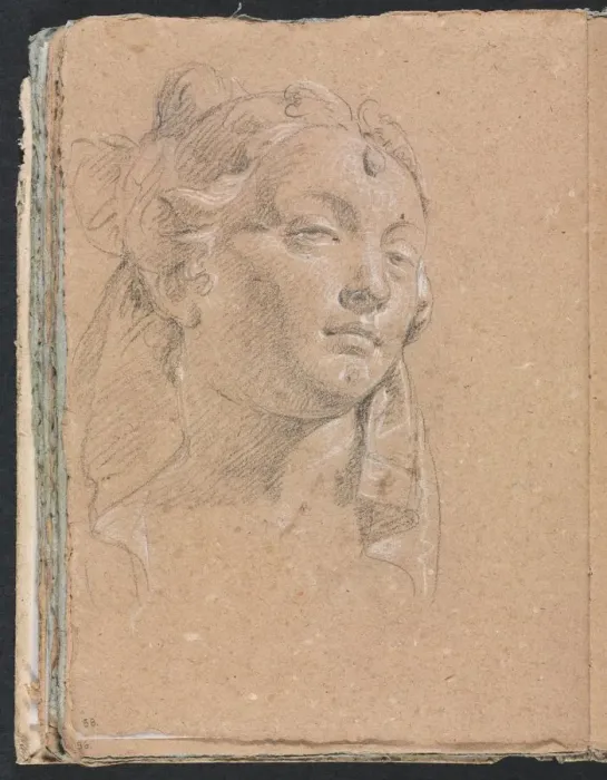 Framed Print : Verona Sketchbook: Head of a woman (page 58), 1760. Creator: Francesco Lorenzi (Italian Framed Print : Verona Sketchbook: Head of a woman (page 58), 1760. Creator: Francesco Lorenzi (Italian