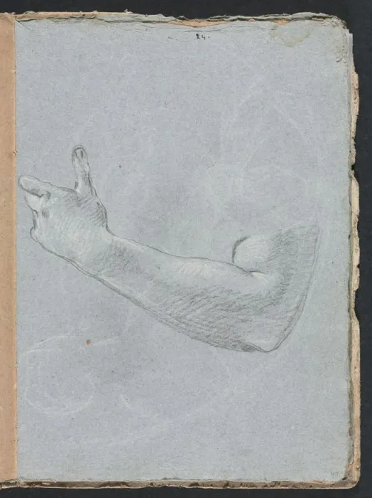 Framed Print : Verona Sketchbook: Left arm and hand (page 47), 1760. Creator: Francesco Lorenzi (Italian Framed Print : Verona Sketchbook: Left arm and hand (page 47), 1760. Creator: Francesco Lorenzi (Italian