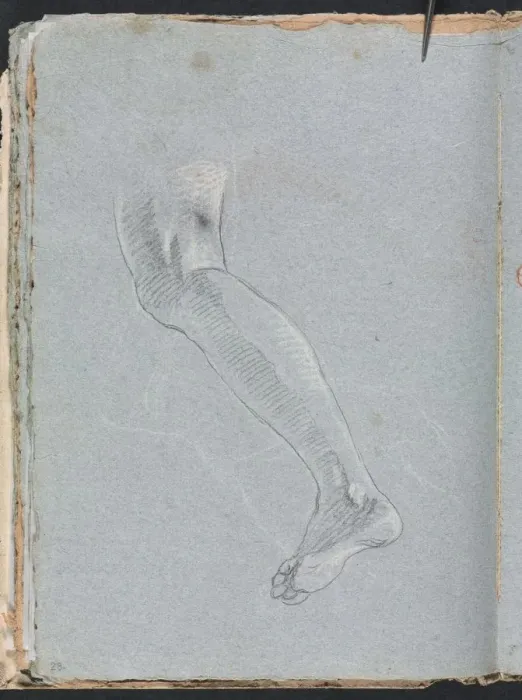 Framed Print : Verona Sketchbook: Left leg (page 28), 1760. Creator: Francesco Lorenzi (Italian, 1723-1787)