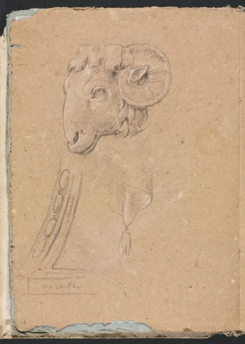 Framed Print : Verona Sketchbook: Rams head (page12), 1760. Creator: Francesco Lorenzi (Italian, 1723-1787) Framed Print : Verona Sketchbook: Rams head (page12), 1760. Creator: Francesco Lorenzi (Italian, 1723-1787)