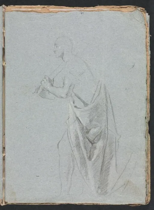 Framed Print : Verona Sketchbook: Standing male with drapery (page 19), 1760. Creator: Francesco Lorenzi (Italian Framed Print : Verona Sketchbook: Standing male with drapery (page 19), 1760. Creator: Francesco Lorenzi (Italian