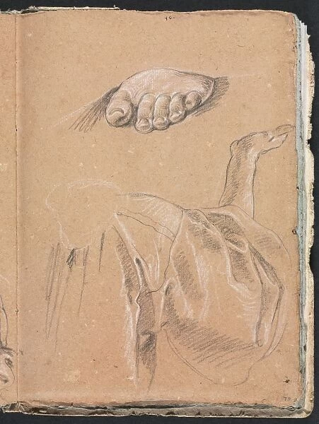 Verona Sketchbook: Study of a left foot and drapery study with right arm (page 79), 1760