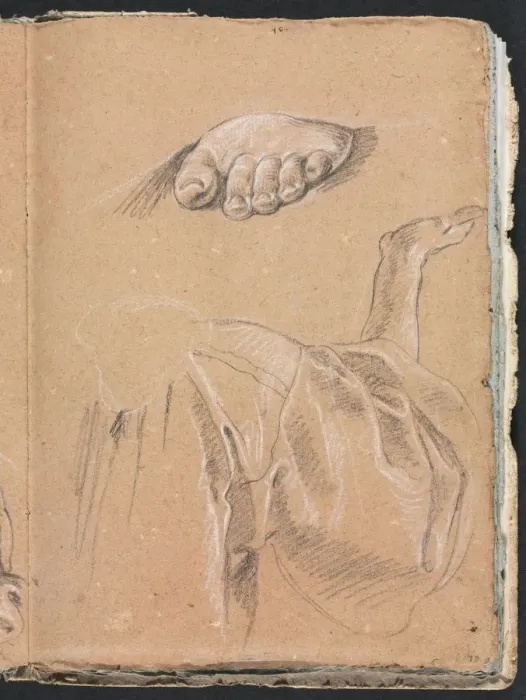 Framed Print : Verona Sketchbook: Study of a left foot and drapery study with right arm (page 79), 1760 Framed Print : Verona Sketchbook: Study of a left foot and drapery study with right arm (page 79), 1760