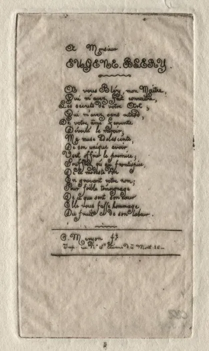 Framed Print : Verses to Eugene Blery, 1854. Creator: Charles Meryon (French, 1821-1868) Framed Print : Verses to Eugene Blery, 1854. Creator: Charles Meryon (French, 1821-1868)