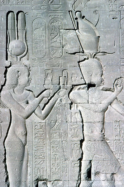 Vertical detail of a relief of Cleopatra and Caesarion, Temple of Hathor, Dendera, c125 BC-c60 AD