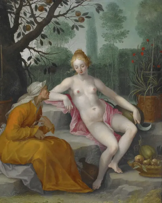 Framed Print : Vertumnus and Pomona, about 1605. Creator: Abraham Bloemaert Framed Print : Vertumnus and Pomona, about 1605. Creator: Abraham Bloemaert