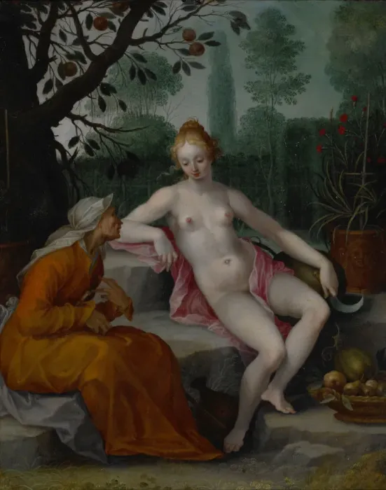 Framed Print : Vertumnus and Pomona, c. 1605. Artist: Bloemaert, Abraham (1566-1651) Framed Print : Vertumnus and Pomona, c. 1605. Artist: Bloemaert, Abraham (1566-1651)