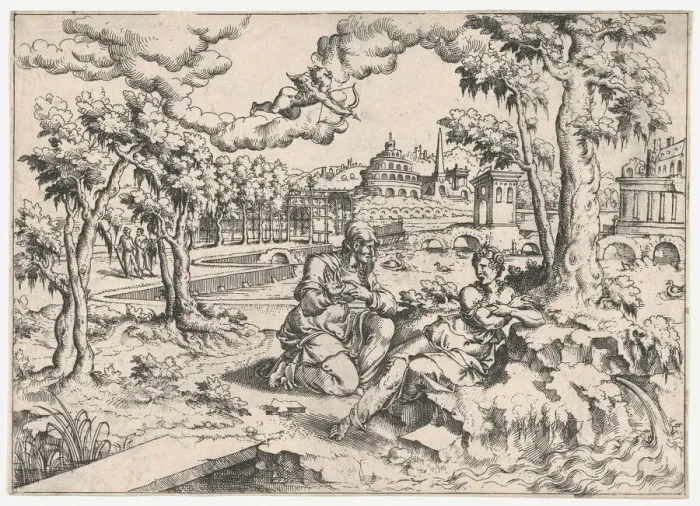 Framed Print : Vertumnus and Pomona, ca. 1550-55. ca. 1550-55. Creator: Anon Framed Print : Vertumnus and Pomona, ca. 1550-55. ca. 1550-55. Creator: Anon