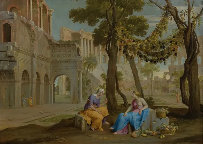 Framed Print : Vertumnus and Pomona. Creator: Jean Lemaire Framed Print : Vertumnus and Pomona. Creator: Jean Lemaire