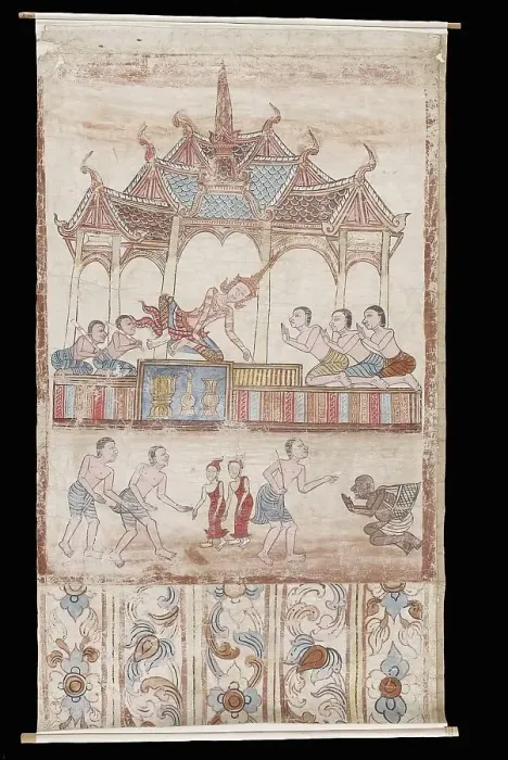 Framed Print : Vessantara Jataka, Chapter 11: Jujaka and the Royal Children are Brought to King... 18th-19th cent. Creator: Unknown Framed Print : Vessantara Jataka, Chapter 11: Jujaka and the Royal Children are Brought to King... 18th-19th cent. Creator: Unknown