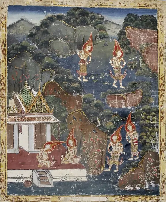 Framed Print : Vessantara Jataka, Chapter 4 (The Forest Edge): Vessantara, Maddi, Jali, and Kanha, 1830-1860 (). Creator: Unknown Framed Print : Vessantara Jataka, Chapter 4 (The Forest Edge): Vessantara, Maddi, Jali, and Kanha, 1830-1860 (). Creator: Unknown