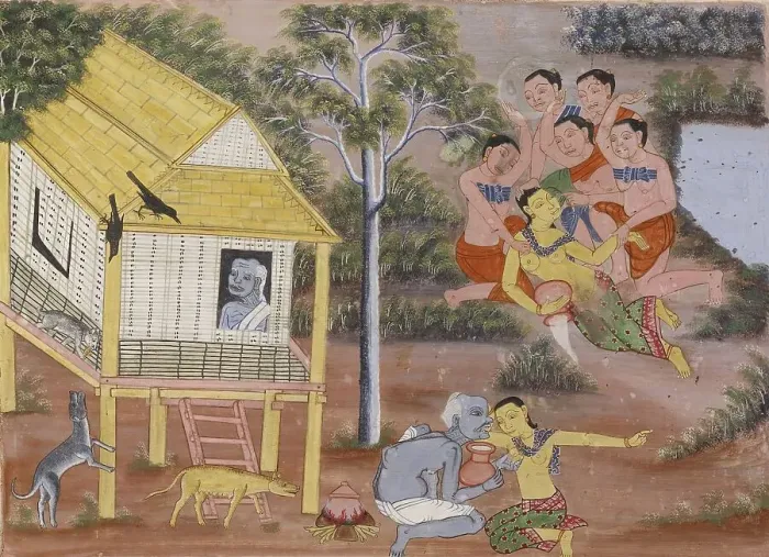 Framed Print : Vessantara Jataka, Chapter 5 (Jujaka), c1920-1940. Creator: Unknown Framed Print : Vessantara Jataka, Chapter 5 (Jujaka), c1920-1940. Creator: Unknown