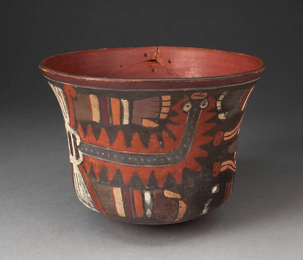Vessel with Feline Supernaturals with Striped Arms, likely Pampas Cats, 180 B. C.  /  A. D. 500