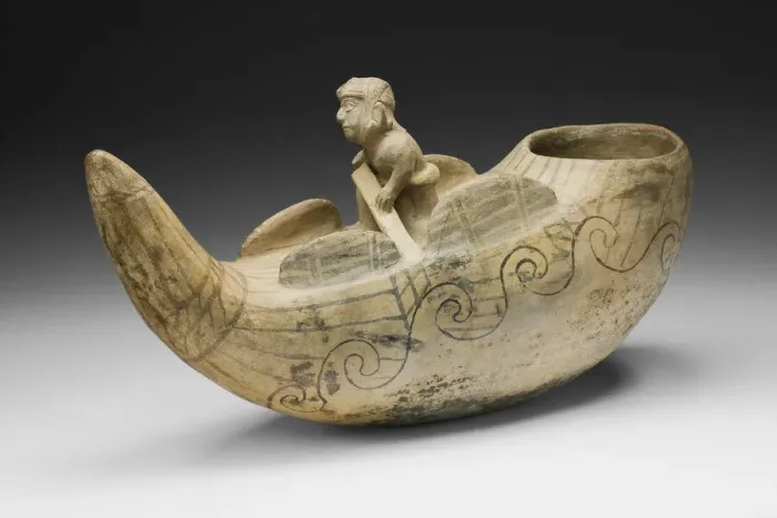 Framed Print : Vessel in the Form of a Fisherman in a Reed Boat, 100 B. C. / A. D. 500. Creator: Unknown Framed Print : Vessel in the Form of a Fisherman in a Reed Boat, 100 B. C. / A. D. 500. Creator: Unknown