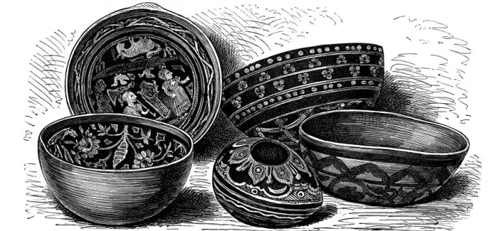 Framed Print : Vessels of japanned earthenware from Brazil, c1890 Framed Print : Vessels of japanned earthenware from Brazil, c1890