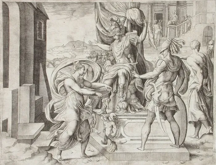 Framed Print : The Vestal Tuccia, between 1531 and 1576. Creator: Giulio Bonasone Framed Print : The Vestal Tuccia, between 1531 and 1576. Creator: Giulio Bonasone