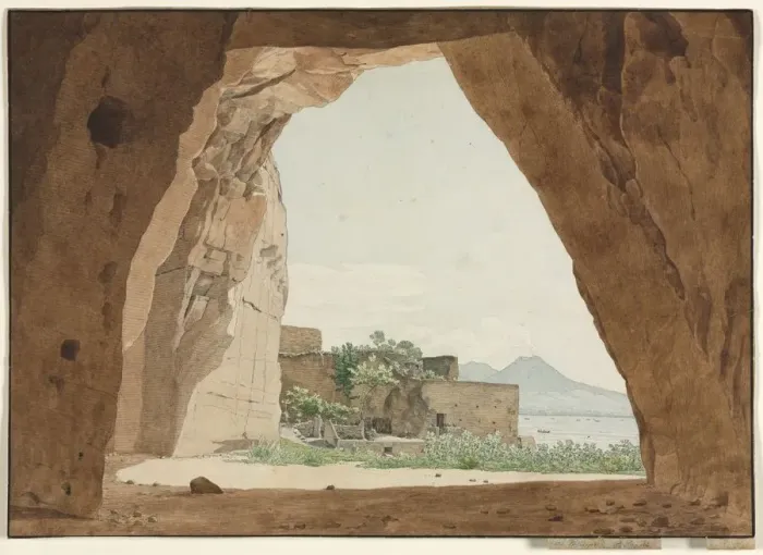 Framed Print : Vesuvius and the Bay of Naples from a Cave, 1820. Creator: Adolf von Heydeck (German, 1787-1856) Framed Print : Vesuvius and the Bay of Naples from a Cave, 1820. Creator: Adolf von Heydeck (German, 1787-1856)