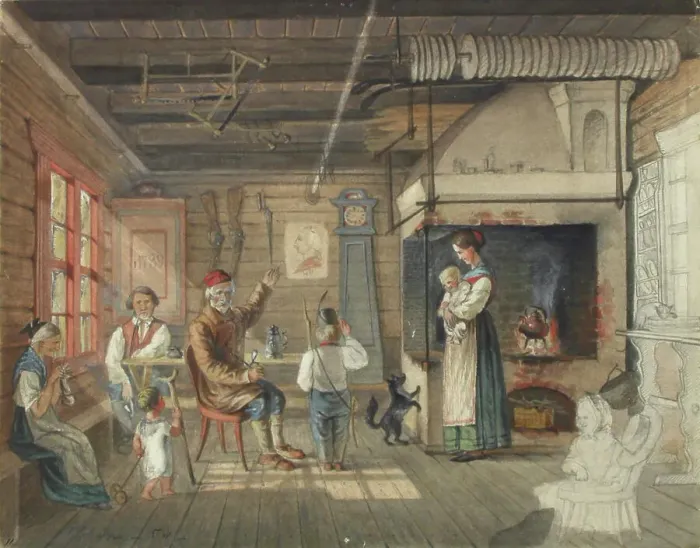 Framed Print : A veteran tells, peasant hut in Nauvo... 1854. Creator: Karl Anders Ekman Framed Print : A veteran tells, peasant hut in Nauvo... 1854. Creator: Karl Anders Ekman