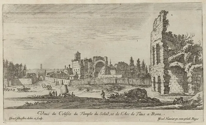 Framed Print : Veuë du Colisée du Temple du Soleil, et de l'Arc de Titus a Rome, 1640-1660. Creator: Israel Silvestre Framed Print : Veuë du Colisée du Temple du Soleil, et de l'Arc de Titus a Rome, 1640-1660. Creator: Israel Silvestre