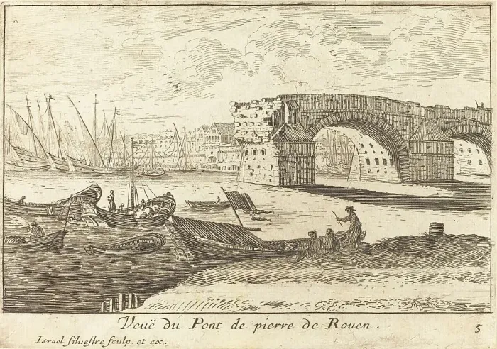Framed Print : Veue du Pont de pierre de Rouen, 1664. Creator: Israel Silvestre Framed Print : Veue du Pont de pierre de Rouen, 1664. Creator: Israel Silvestre