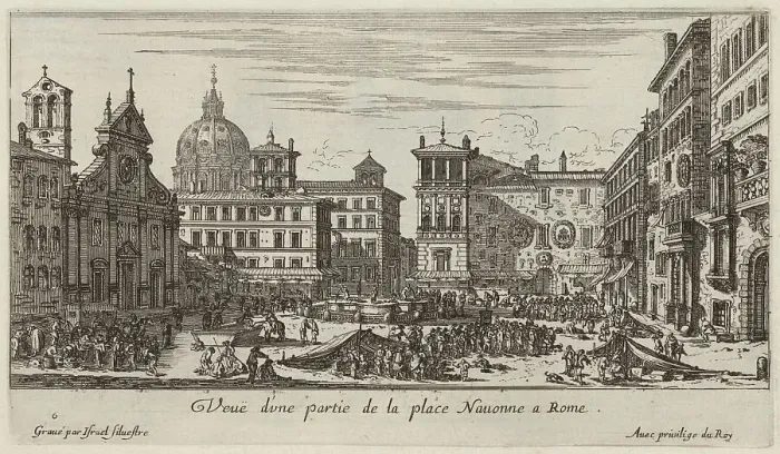 Framed Print : Veuë d'une partie de la place Navonne a Rome, 1640-1660. Creator: Israel Silvestre Framed Print : Veuë d'une partie de la place Navonne a Rome, 1640-1660. Creator: Israel Silvestre