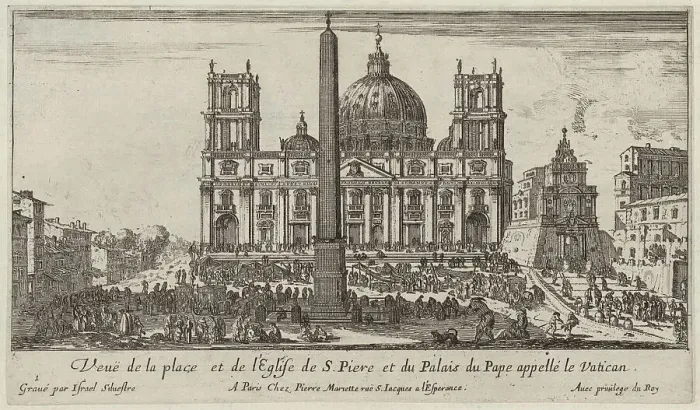 Framed Print : Veuë de la place et de l'Eglise de S. Piere et du Palais du Pape appellé le Vatican, 1640-1660. Creator: Israel Silvestre Framed Print : Veuë de la place et de l'Eglise de S. Piere et du Palais du Pape appellé le Vatican, 1640-1660. Creator: Israel Silvestre