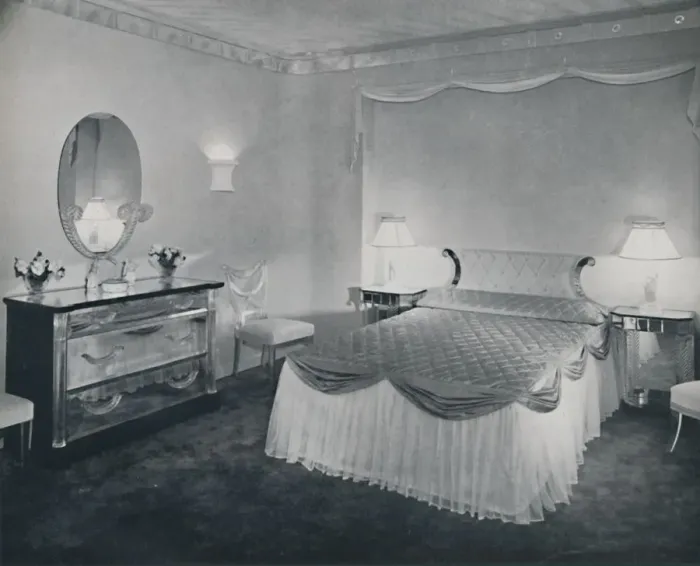 Framed Print : The vibrant qualities of Plexiglas are used to advantage in this bedroom, 1942 Framed Print : The vibrant qualities of Plexiglas are used to advantage in this bedroom, 1942