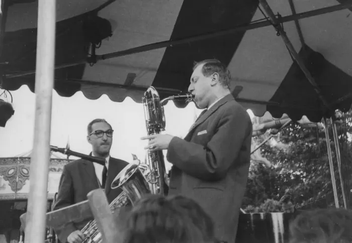 Framed Print : Vic Ash and Harry Klein, Beaulieu Jazz Festival, Hampshire, 1960. Creator: Brian Foskett Framed Print : Vic Ash and Harry Klein, Beaulieu Jazz Festival, Hampshire, 1960. Creator: Brian Foskett