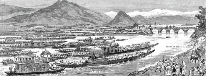 Framed Print : The Viceroy's Tour in Kashmir - The Procession of Boats with His Excellency, 1891. Creator: Unknown Framed Print : The Viceroy's Tour in Kashmir - The Procession of Boats with His Excellency, 1891. Creator: Unknown