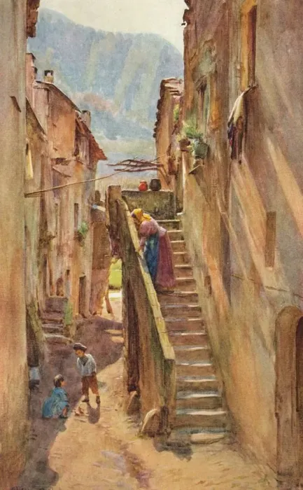 Framed Print : Vicolo del Ponte, Villa Nuova di Albenga, c1910, (1912). Artist: Walter Frederick Roofe Tyndale Framed Print : Vicolo del Ponte, Villa Nuova di Albenga, c1910, (1912). Artist: Walter Frederick Roofe Tyndale