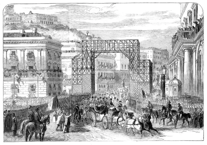 Framed Print : Victor Emmanuel's entry into Naples: scene in the Piazza del Palazzo Reale, looking up... 1860. Creator: Unknown Framed Print : Victor Emmanuel's entry into Naples: scene in the Piazza del Palazzo Reale, looking up... 1860. Creator: Unknown