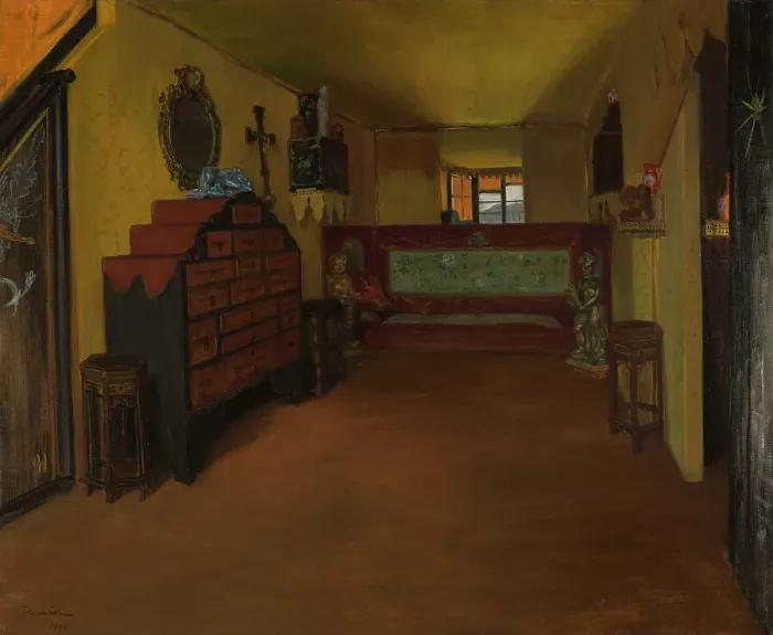 Framed Print : Victor Hugo's bedroom at Hauteville House, 1896. Creator: Pierre Georges Jeanniot